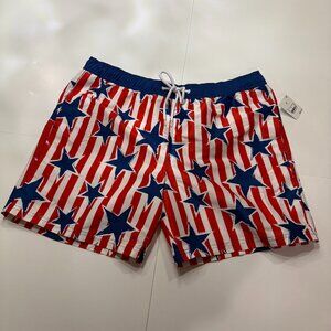 Mad Engine Men's L Elastic Waist Stars & Stripes USA Flag Swim Trunks NWT